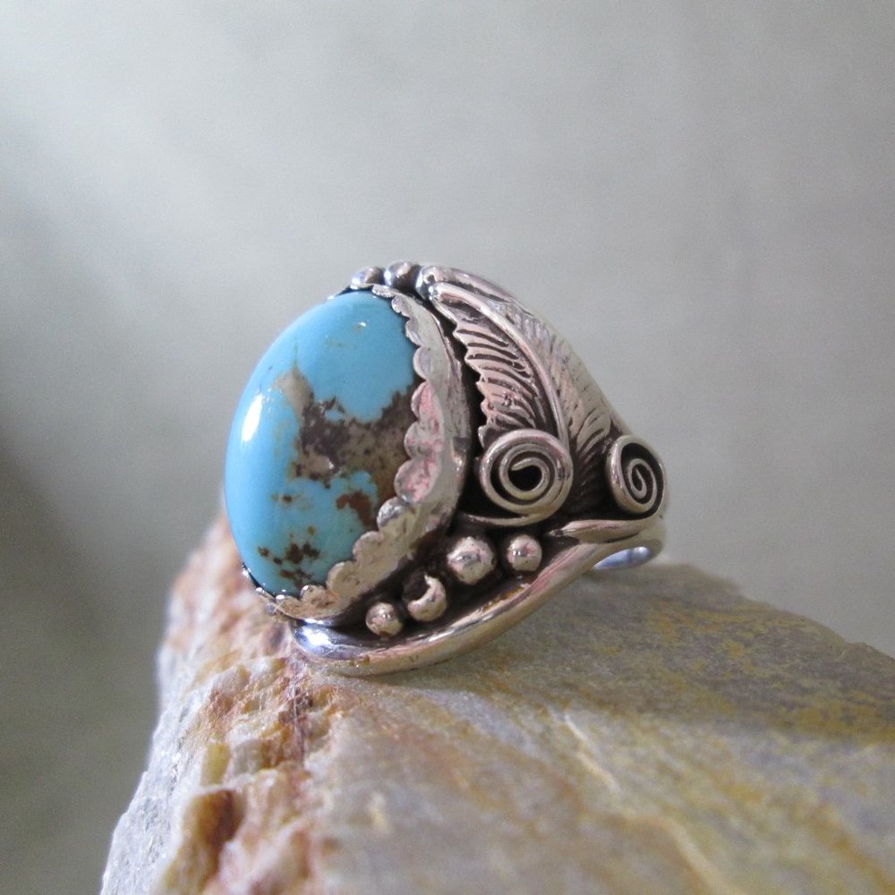 Navajo Turquoise Ring Sterling Silver  Mens Sz 13